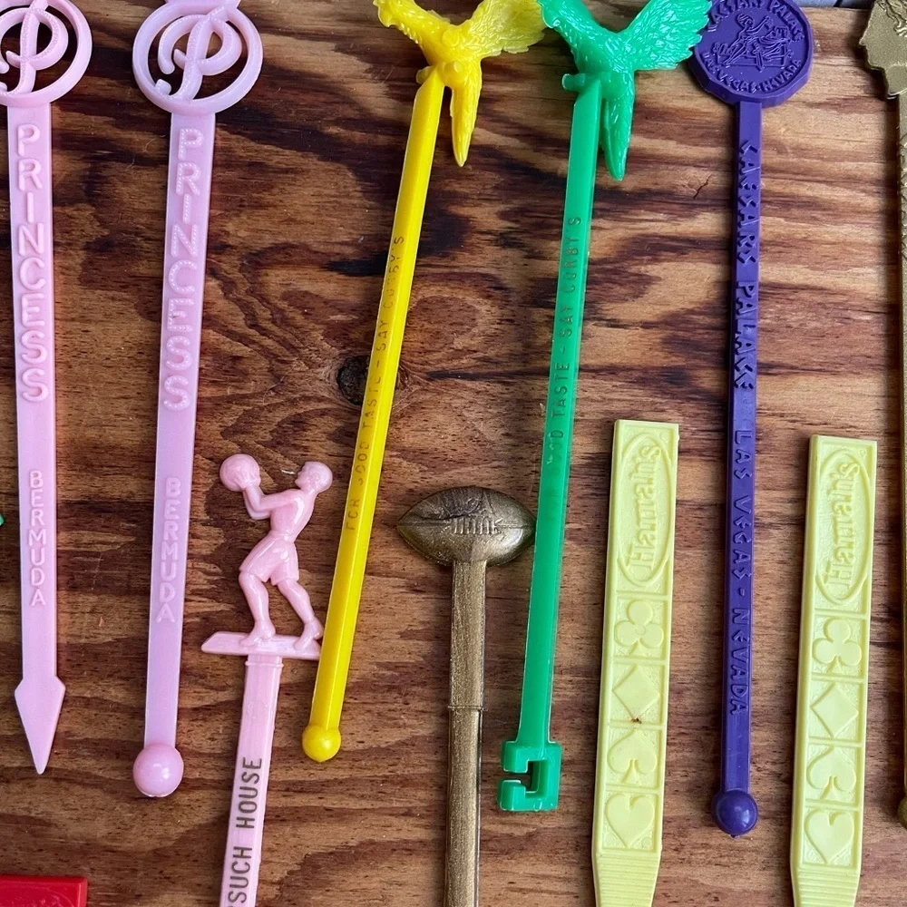 Vintage Swizzle Sticks Drink Stirrers LOT OF 27 PIECES Casinos Bars Resorts
